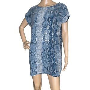 Libby Edelman blue snakeskin print sequin mini dress medium